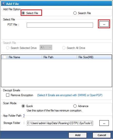 Select PST File